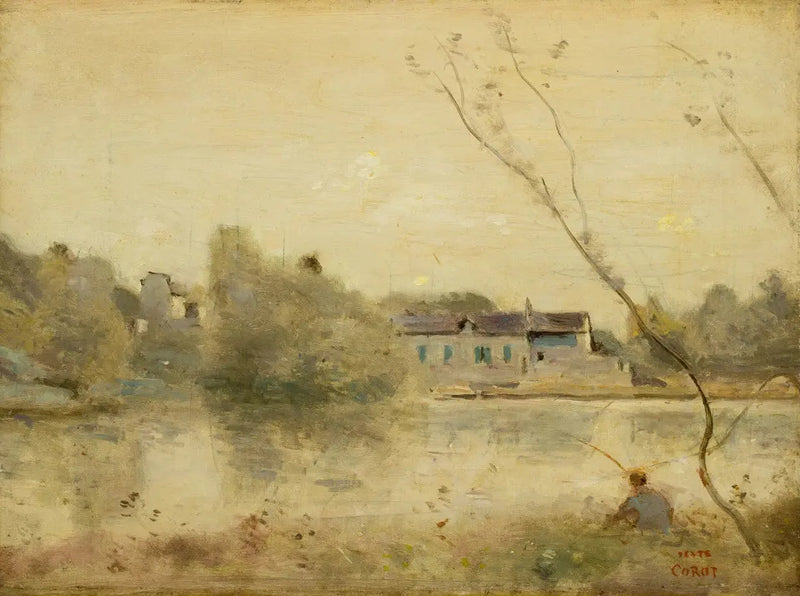Ville-d'Avray. Dammen, små trær bøyd i forgrunnen - Jean-Baptiste Camille Corot