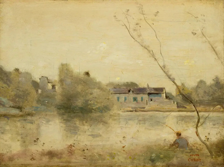 Ville-d'Avray. Dammen, små trær bøyd i forgrunnen - Jean-Baptiste Camille Corot