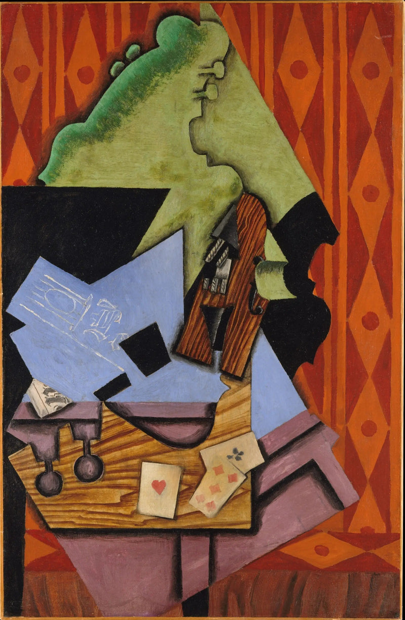 Violon og kort på et bord - Juan Gris