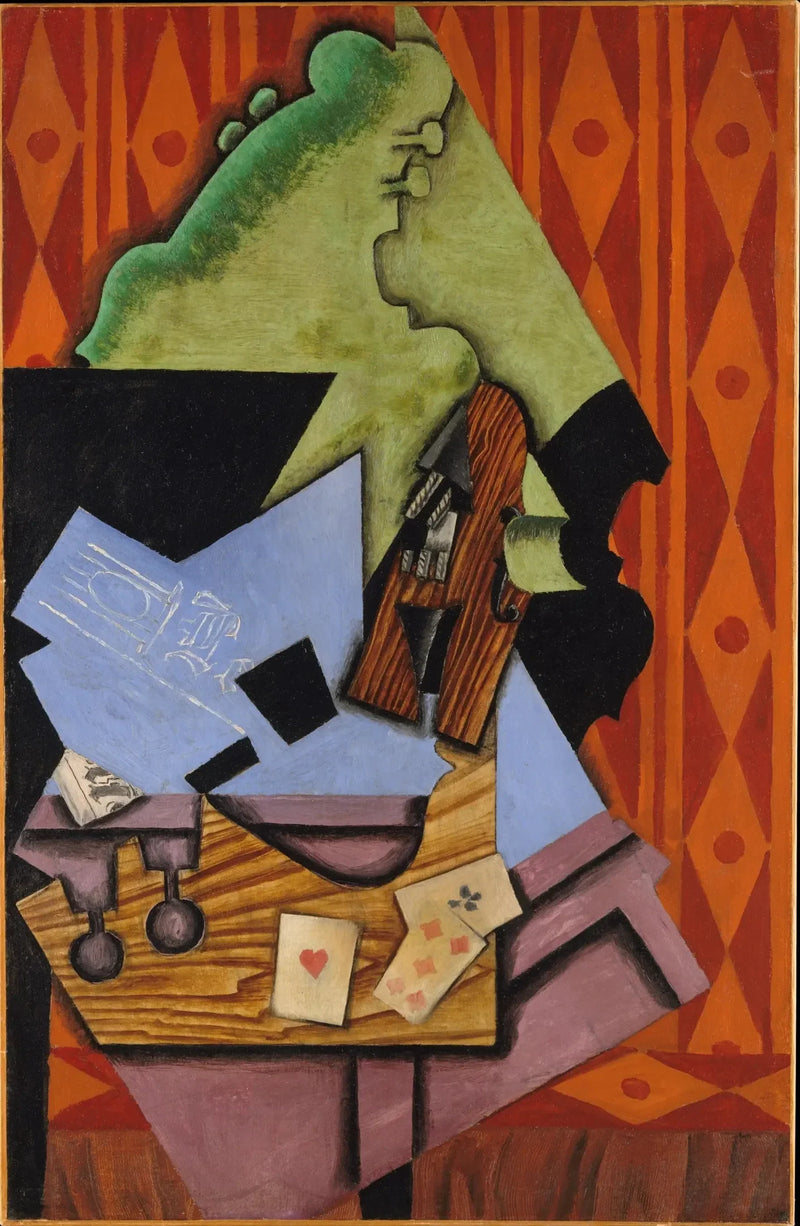 Violon og kort på et bord - Juan Gris