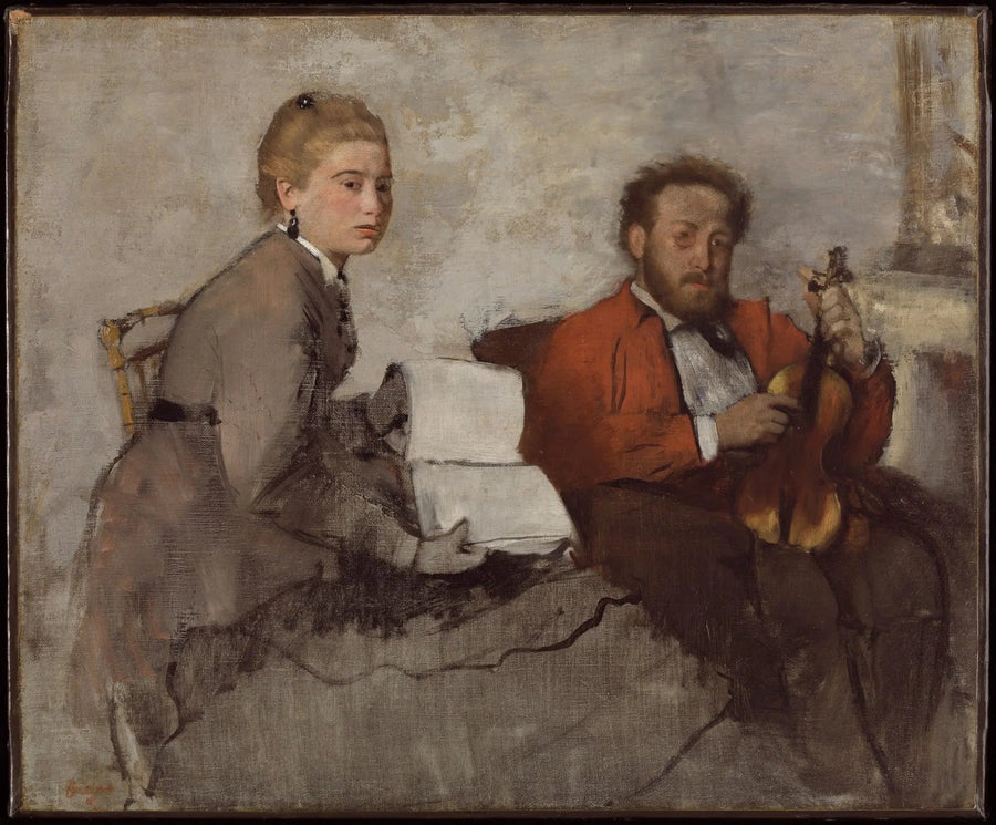 Fiolinist og ung kvinne som holder en musikkbok) - Edgar Degas