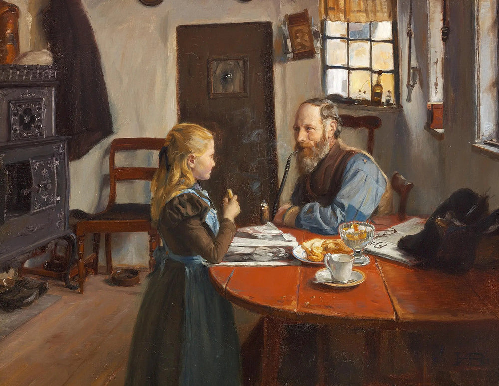 Visite chez grand-père. - H. A. Brendekilde image 1 reproduction d’œuvre d’art à l’huile