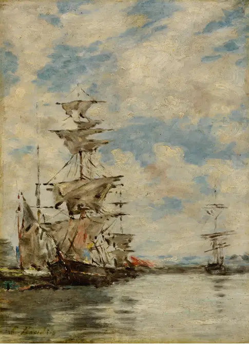 Seilbåter i havnen - Eugène Boudin