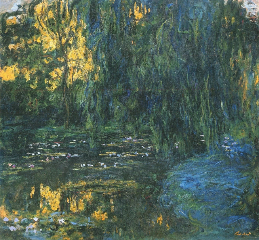 Utsikt over vannliljedammen med selje W1866 - Claude Monet