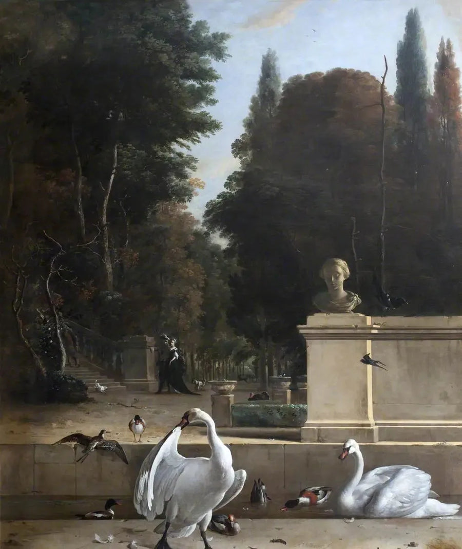 Utsikt over en park med svaner og ender - Melchior de Hondecoeter