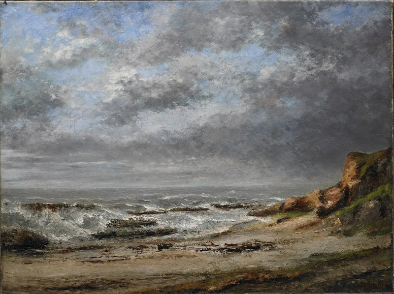 Utsikt over et urolig hav nær en klippe - Gustave Courbet