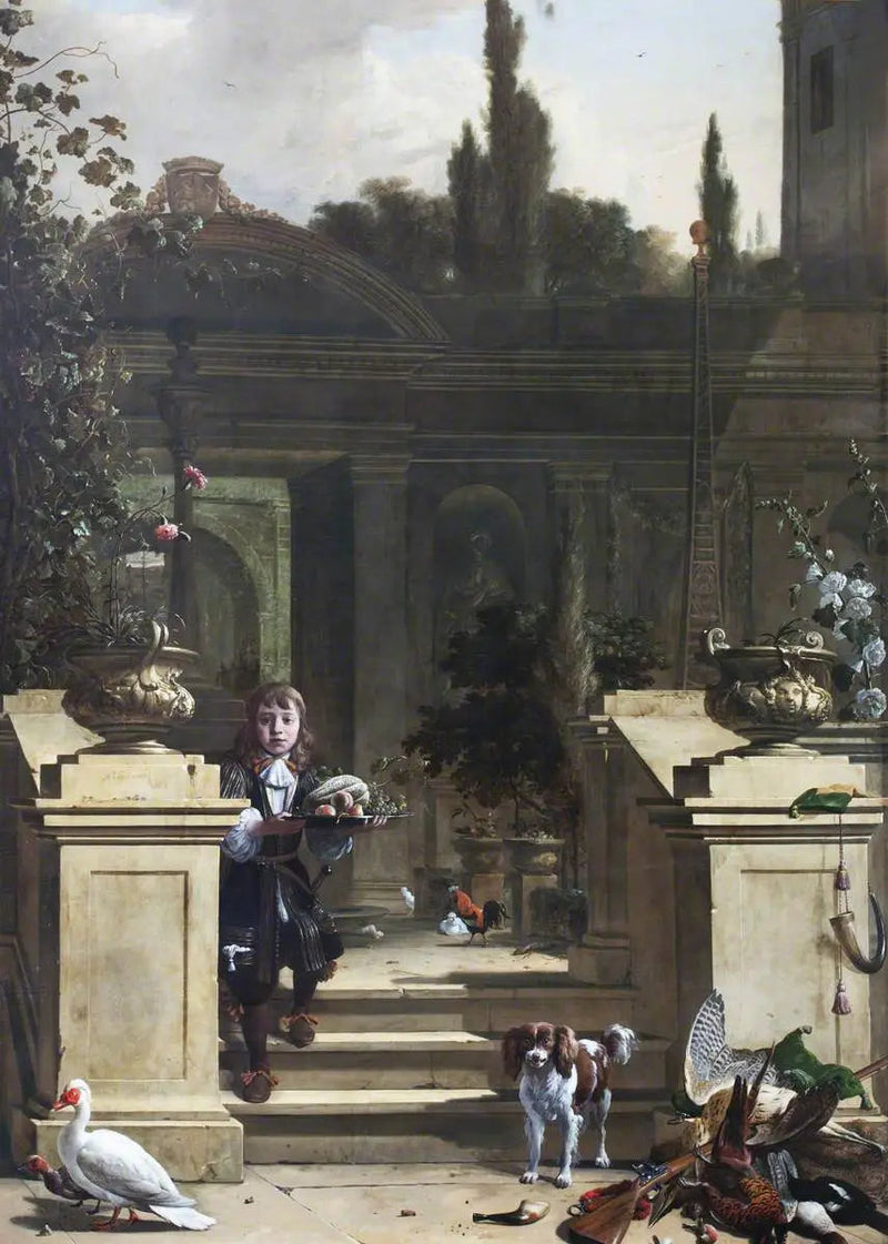 Utsikt fra en terrasse med en nedadgående side - Melchior de Hondecoeter