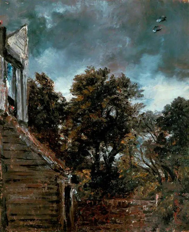 Utsikt i en hage, med en låve til venstre - John Constable
