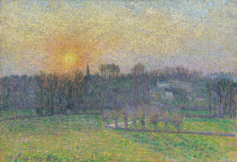 Utsikt over Bazincourt, solnedgang - Camille Pissarro
