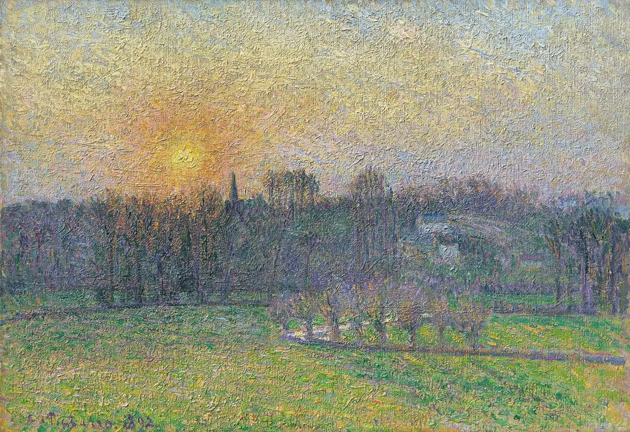 Utsikt over Bazincourt, solnedgang - Camille Pissarro