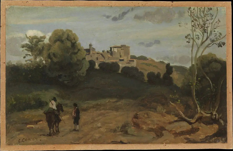Utsikt over Genzano med en rytter og en bonde - Jean-Baptiste Camille Corot