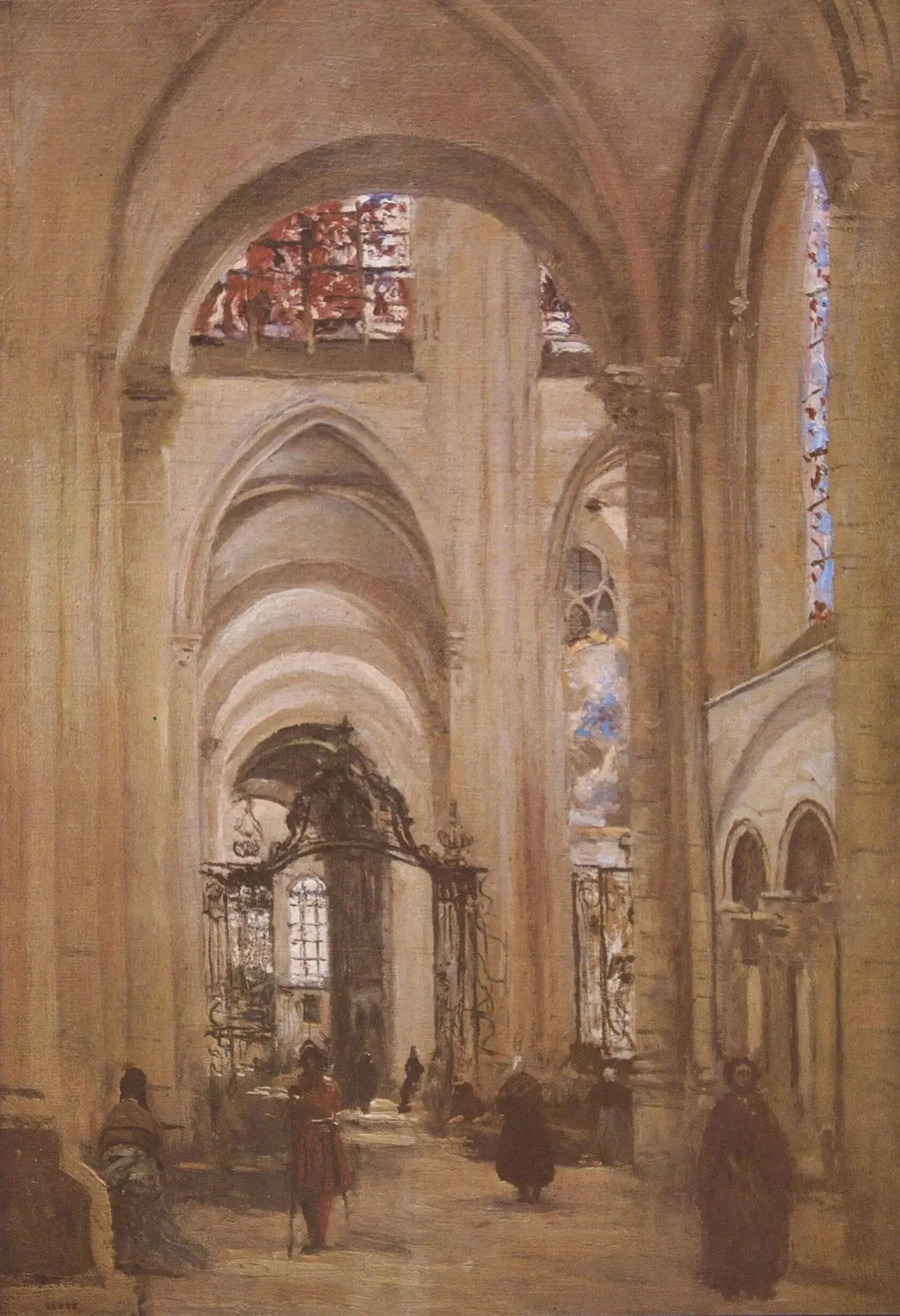 Utsikt fra innsiden av Sens-katedralen - Jean-Baptiste Camille Corot