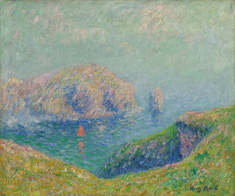 Utsikt over bukten med en seilbåt - Henry Moret