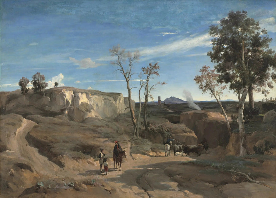 Utsikt over Cervara, Romersk landsby - Jean-Baptiste Camille Corot