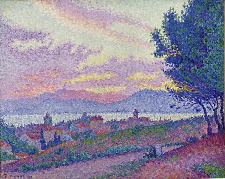 Utsikt over Saint-Tropez, solnedgang ved furuskogen - Paul Signac