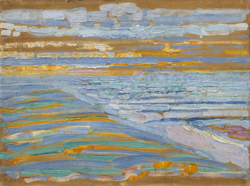 Utsikt fra sanddynene med strand og moloer, Domburg - Piet Mondrian