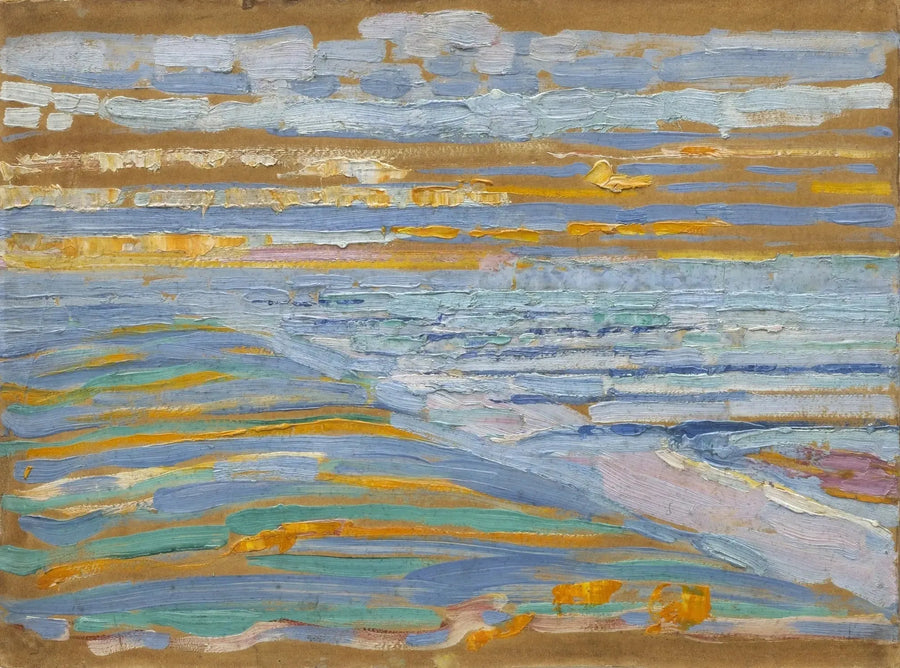 Utsikt fra sanddynene med strand og moloer, Domburg - Piet Mondrian