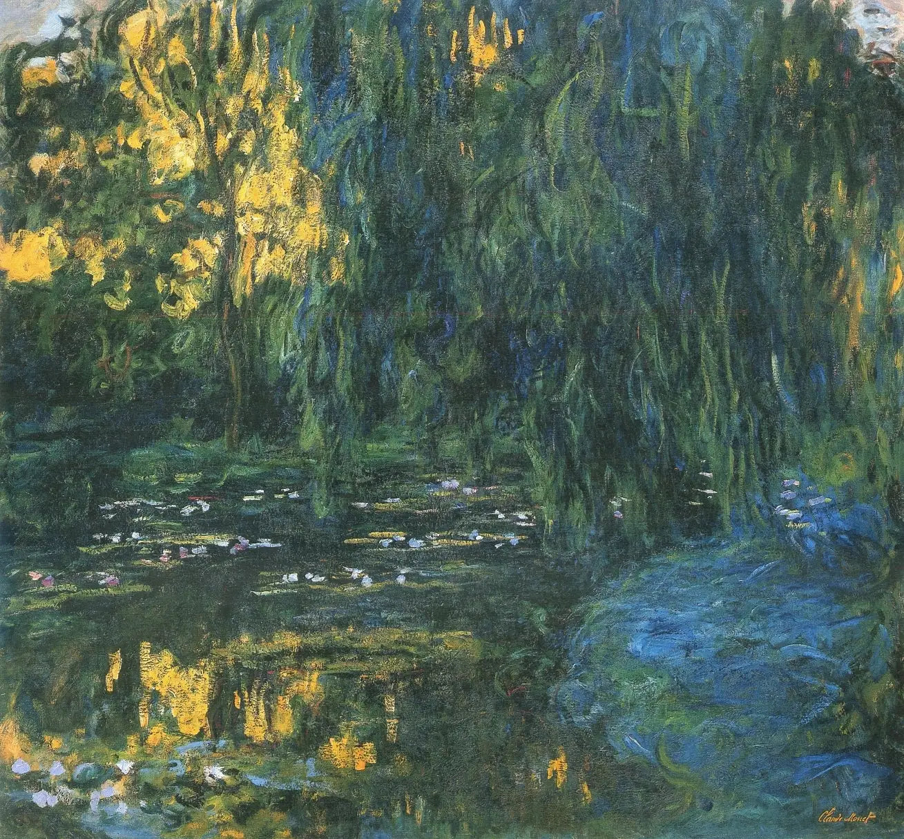 Reproduction du tableau « Vue du bassin aux nymphéas avec saule - Claude Monet » par Alpha Reproduction en peinture à l’huile