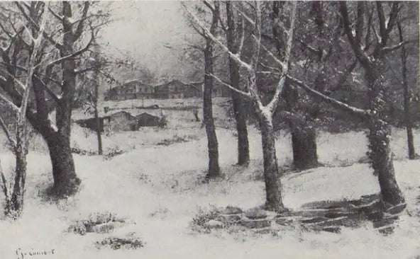 Utsikt over Crêtes-parken under snøen - Gustave Courbet