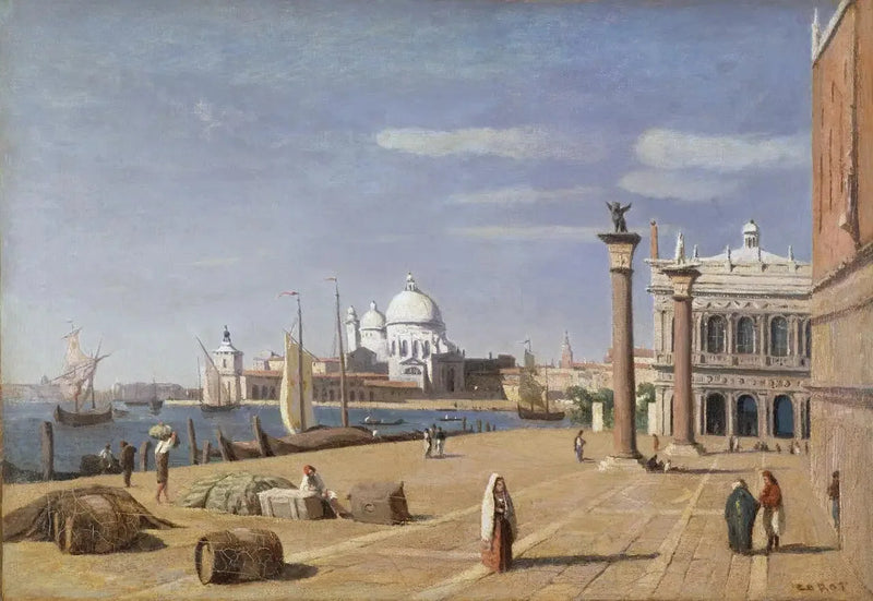 Utsikt over kaiet ved Schiavoni - Jean-Baptiste Camille Corot
