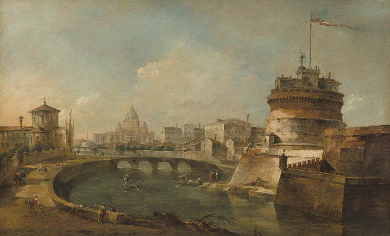 Fantasifull utsikt over Château Saint-Ange, Roma - Francesco Guardi