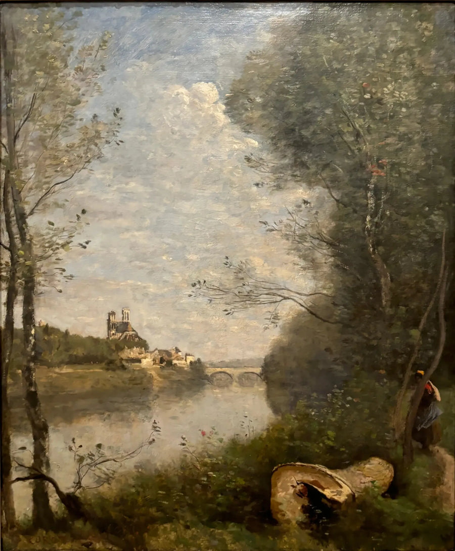 Fjernsyn på avstand av katedralen i Mantes - Jean-Baptiste Camille Corot
