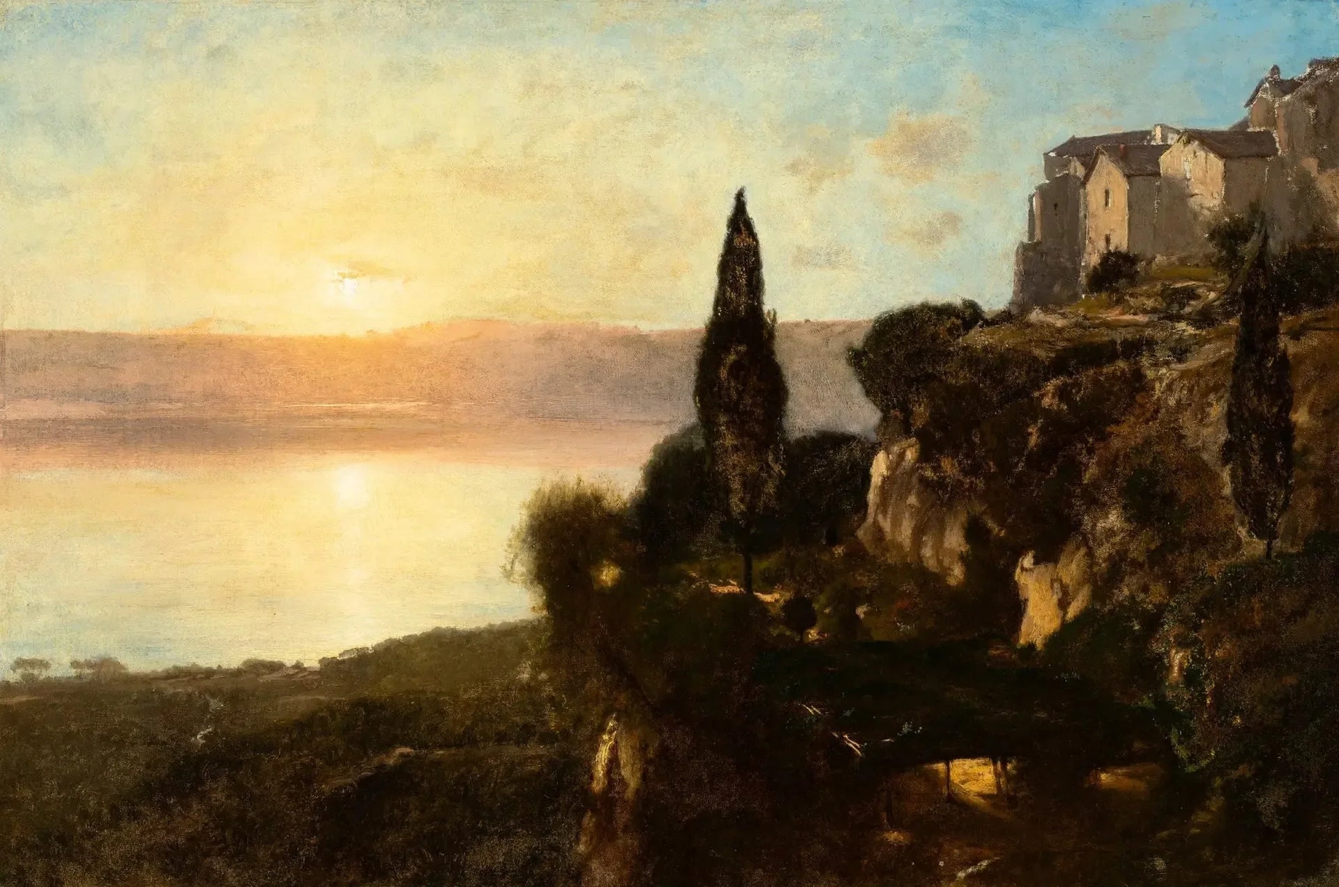 Vue sur le lac de Nemi - George Inness image 1 copie peinte à la main à l’huile