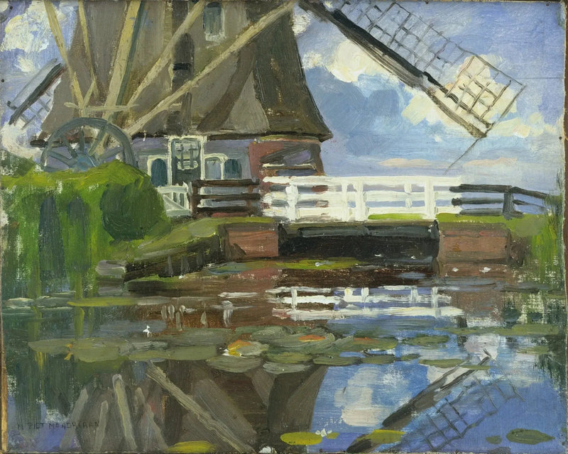 Avkortet utsikt over Broekzijder-møllen på Gein-vingene vendt mot vest - Piet Mondrian
