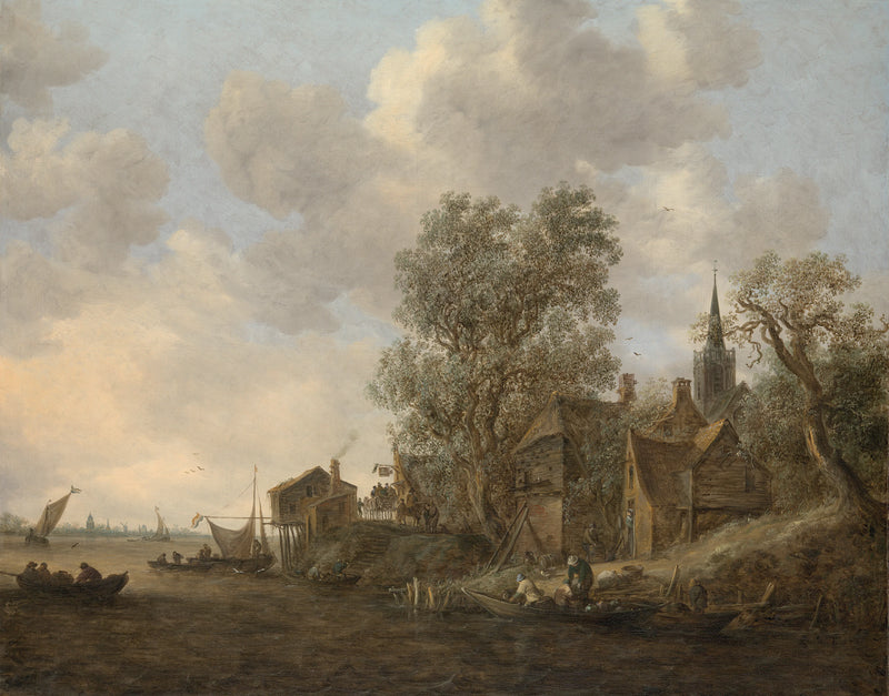 Vue d'un village au bord d'une rivière - Jan van Goyen