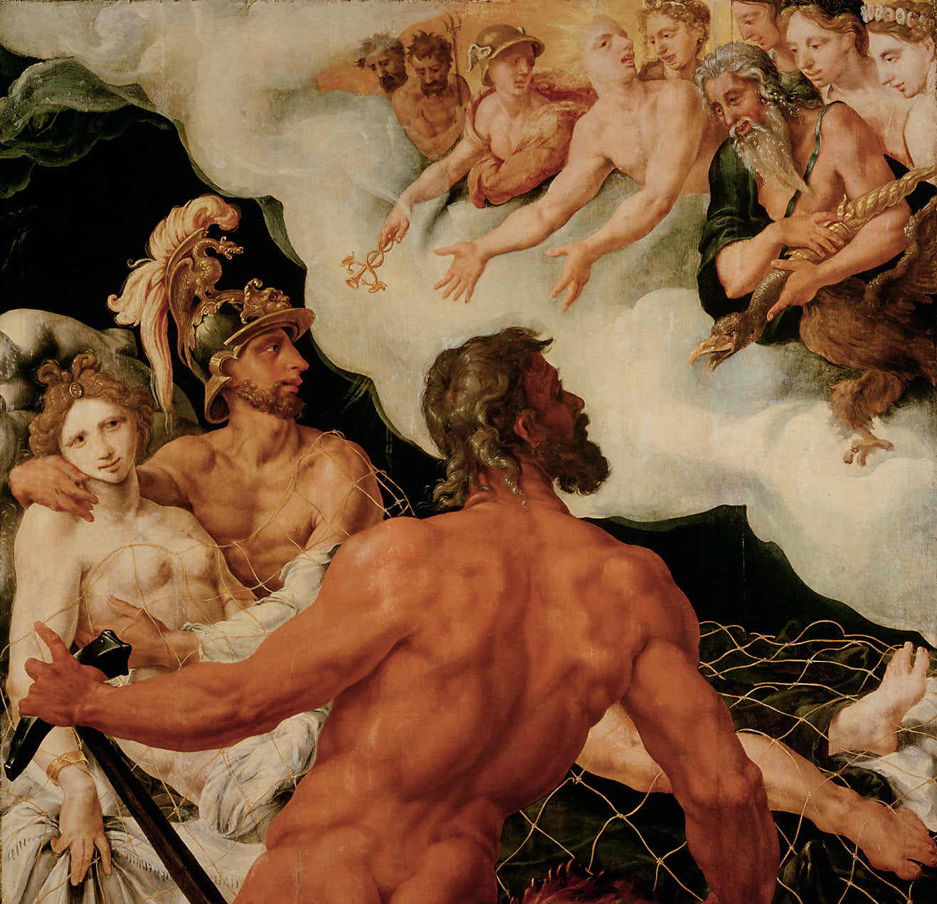 Vulcain montre aux dieux Mars et Vénus, capturées. - Maarten van Heemskerck image 1 copie peinte à la main à l’huile