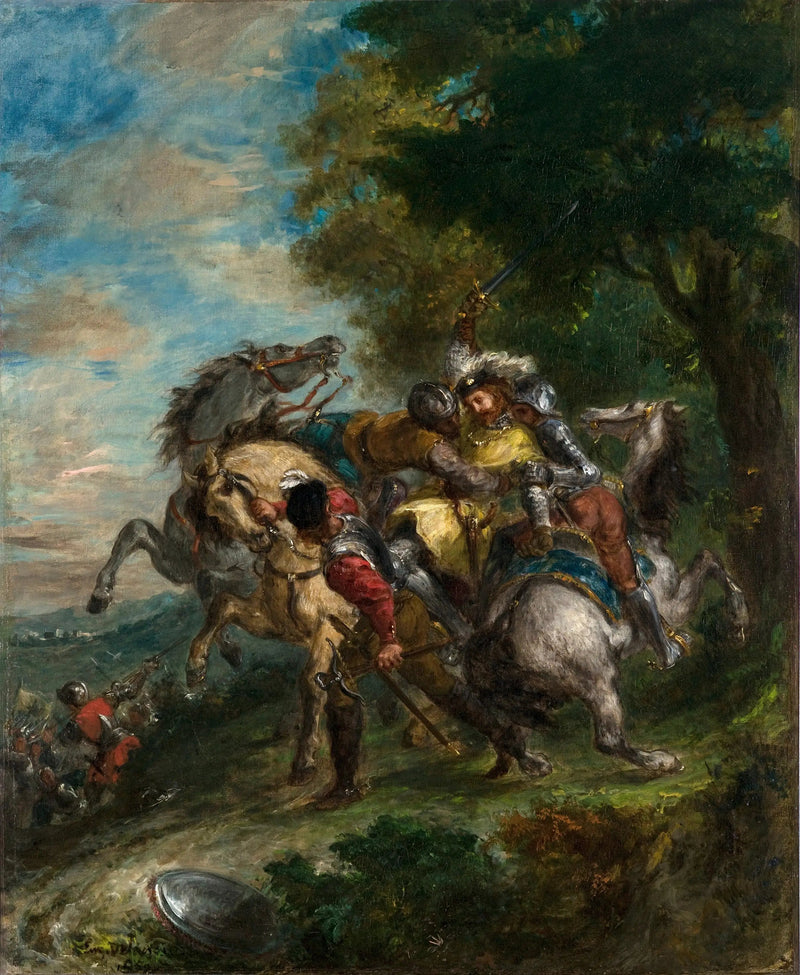 Weislingen fanget av Götz' menn - Eugène Delacroix