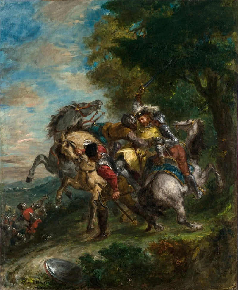Weislingen fanget av Götz' menn - Eugène Delacroix