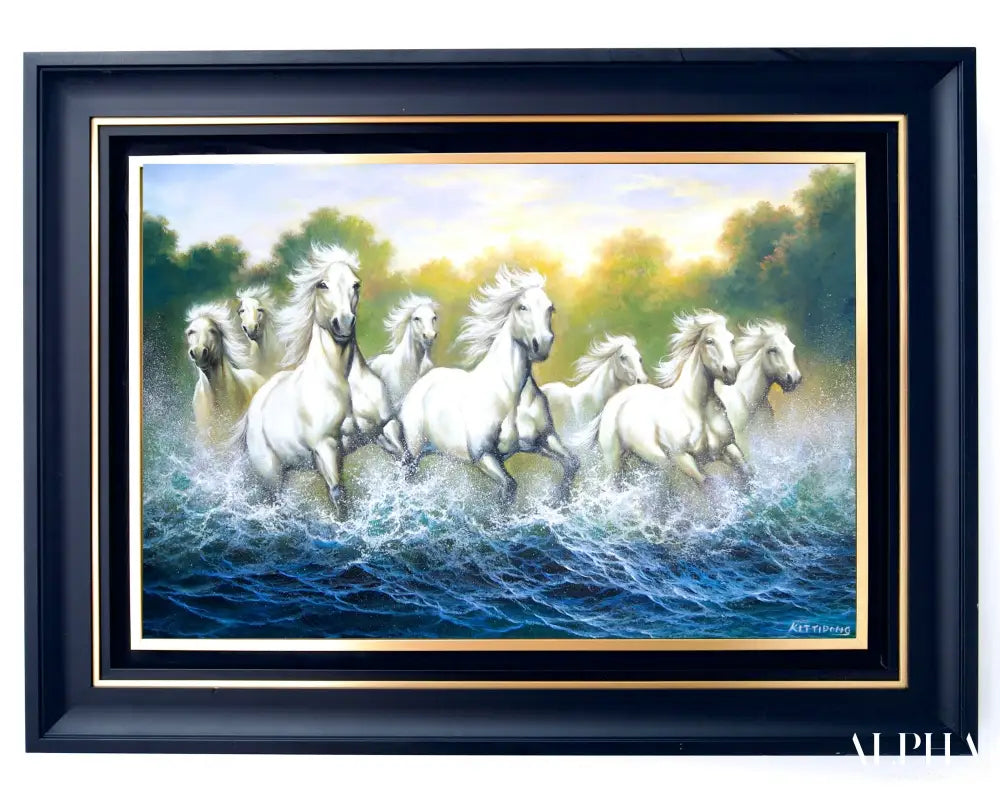 White Horses and Rivers - Kittiphong | 90 x 60 cm Reproductions de tableaux à la peinture à l’huile