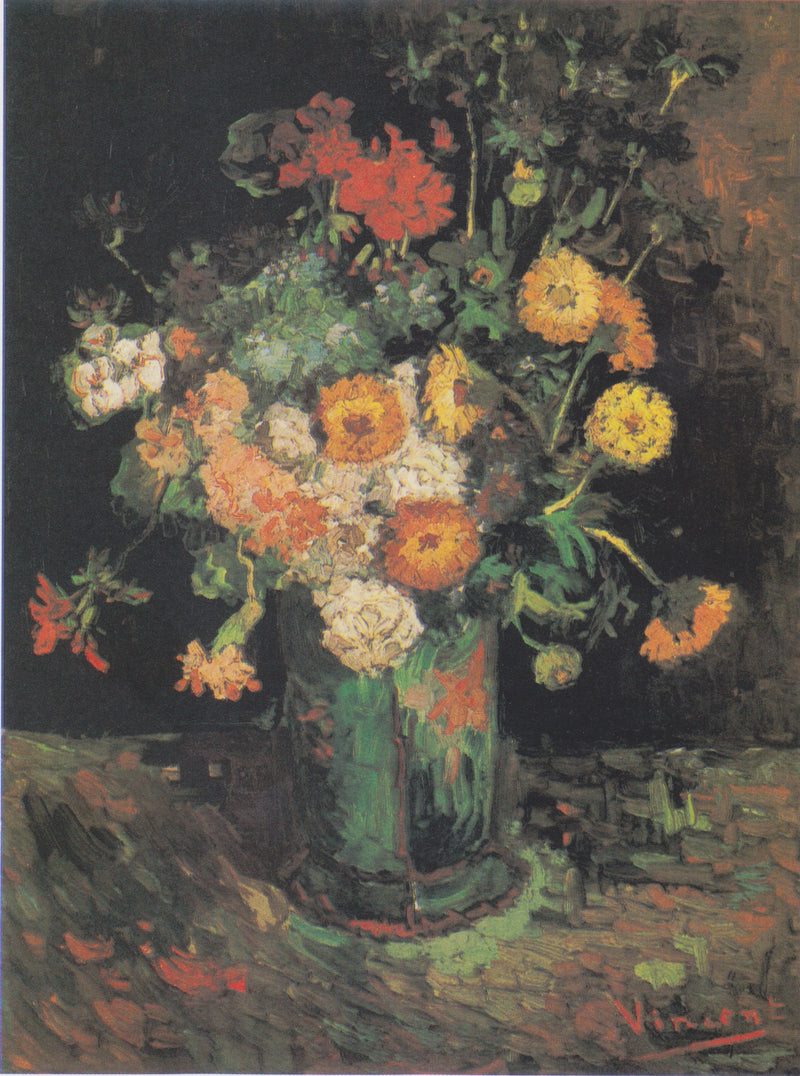 Zinniaer og geranier i en vase - Vincent van Gogh